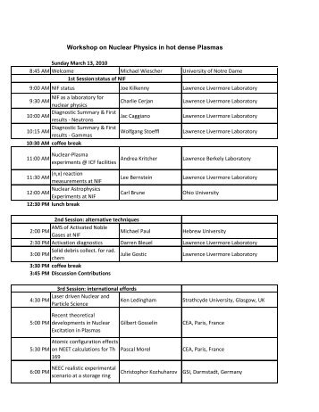 Workshop on Nuclear Physics in hot dense Plasmas