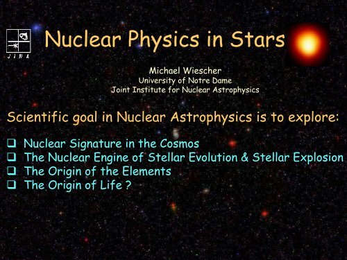 Nuclear Physics in Stars The Joint Institute for Nuclear Astrophysics