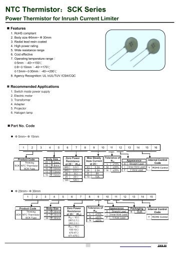 NTC Thermistor SCK Series - JIN ZON