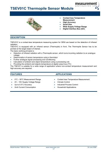 TSEV01C Thermopile Sensor Module - Measurement Specialties, Inc.