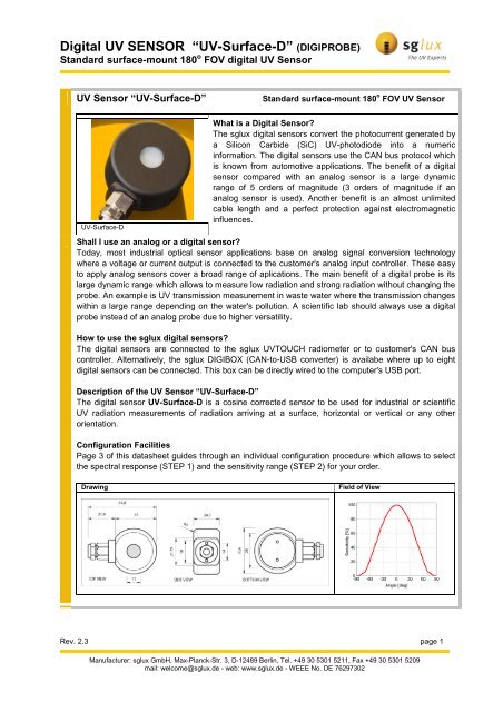 Digital UV SENSOR âUV-Surface-Dâ (DIGIPROBE) - sglux