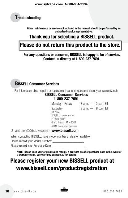 Bissell Pet Hair Eraser Vacuum Cleaner (87B4 ... - Air & Water