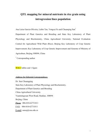QTL mapping for mineral nutrients in rice grain using introgression ...