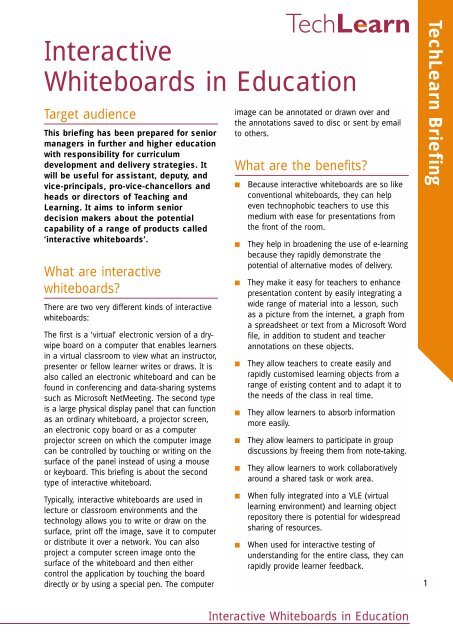 TechLearn: Interactive Whiteboards in Education - Jisc