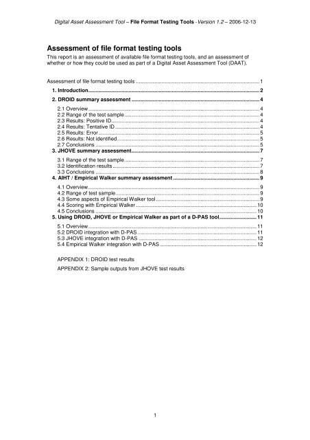 Assessment of file format testing tools - Jisc