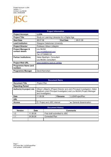 LLiDA Project Plan - Jisc