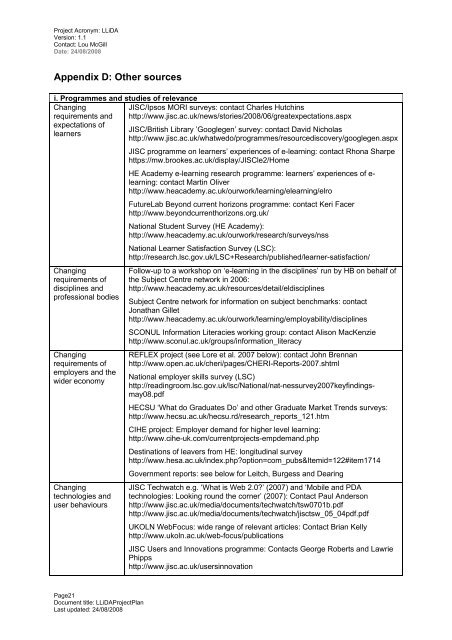 LLiDA Project Plan - Jisc