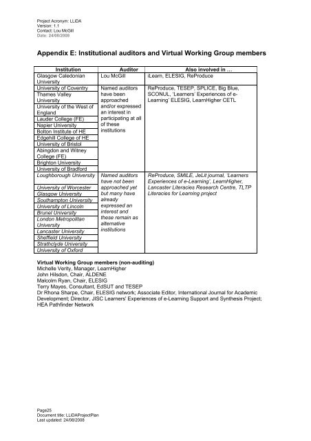 LLiDA Project Plan - Jisc