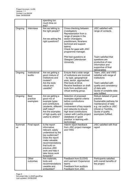 LLiDA Project Plan - Jisc