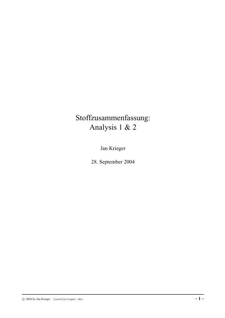 Stoffzusammenfassung: Analysis 1 & 2 - jkrieger.de