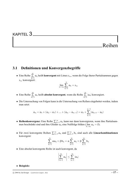 Stoffzusammenfassung: Analysis 1 & 2 - jkrieger.de