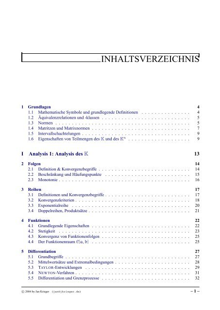 Stoffzusammenfassung: Analysis 1 & 2 - jkrieger.de