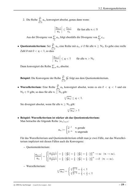 Stoffzusammenfassung: Analysis 1 & 2 - jkrieger.de