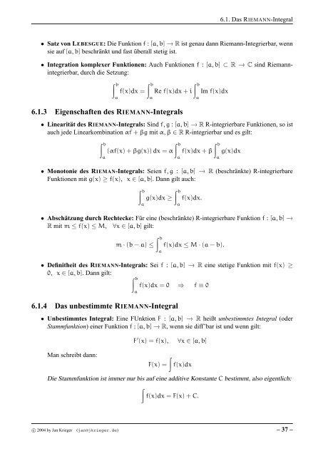 Stoffzusammenfassung: Analysis 1 & 2 - jkrieger.de