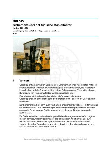 BGI 545 Sicherheitslehrbrief für Gabelstaplerfahrer - DeCon GmbH