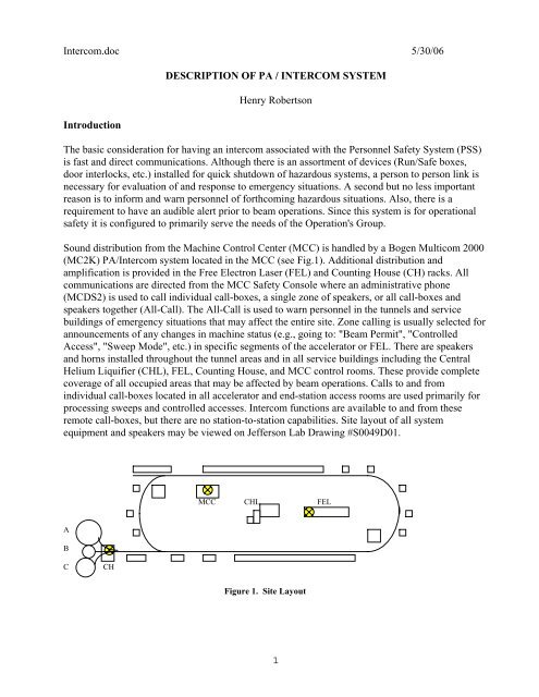 DESCRIPTION OF PA / INTERCOM SYSTEM - Jefferson Lab