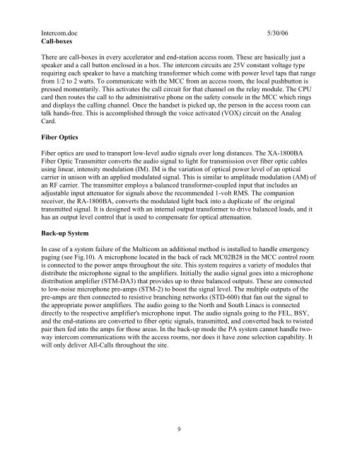 DESCRIPTION OF PA / INTERCOM SYSTEM - Jefferson Lab