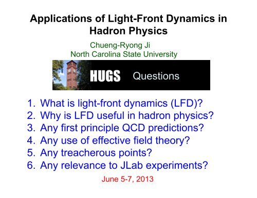 Applications of Light-Front Dynamics in Hadron Physics 1. What is ...