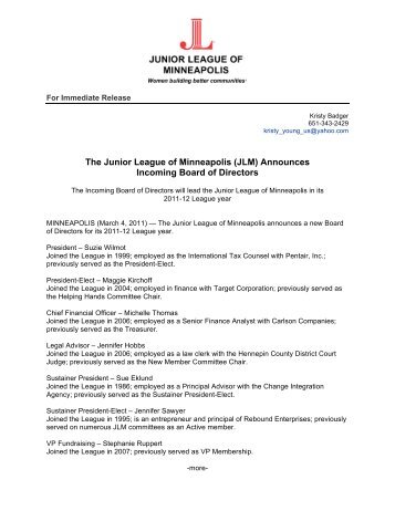 The Junior League of Minneapolis (JLM) Announces Incoming ...