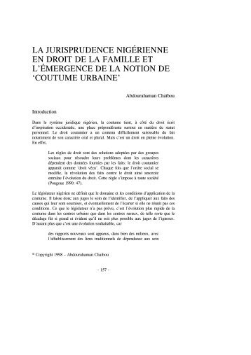 la jurisprudence nigÃ©rienne en droit de la famille - Journal of Legal ...