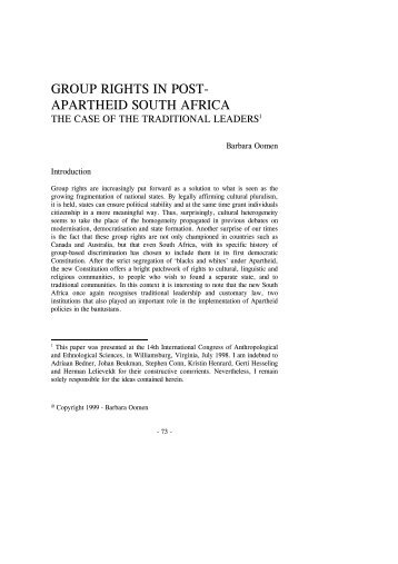 group rights in post- apartheid south africa - Journal of Legal Pluralism