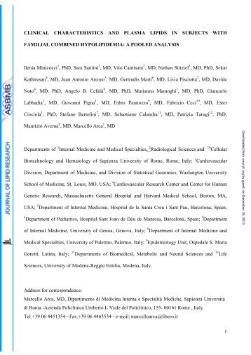 1 CLINICAL CHARACTERISTICS AND PLASMA LIPIDS IN ...