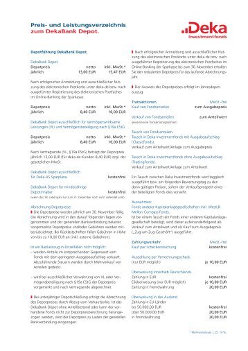 Formular: Preis- und Leistungsverzeichnis zum Dekabank Depot (D ...