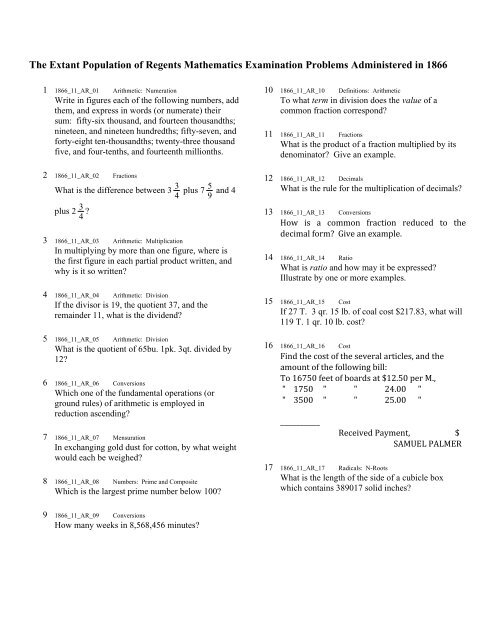 The Extant Population Of Regents Mathematics Examination Jmap