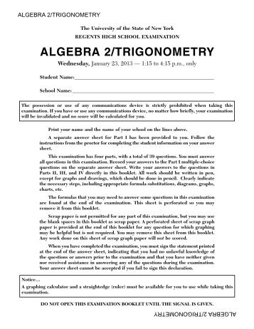 ALGEBRA 2/TRIGONOMETRY - JMap