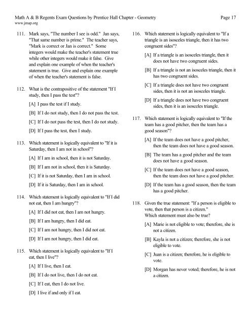 JEFFERSON MATH PROJECT REGENTS BY CHAPTER - JMap