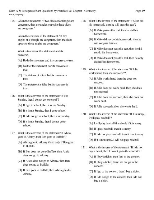 JEFFERSON MATH PROJECT REGENTS BY CHAPTER - JMap