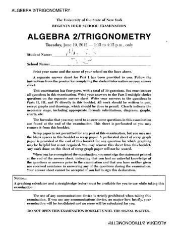 ALGEBRA 2/TRIGONOMETRY - JMap