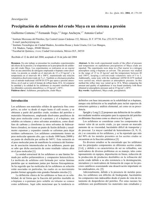 PrecipitaciÃ³n de asfaltenos del crudo Maya en un sistema a presiÃ³n