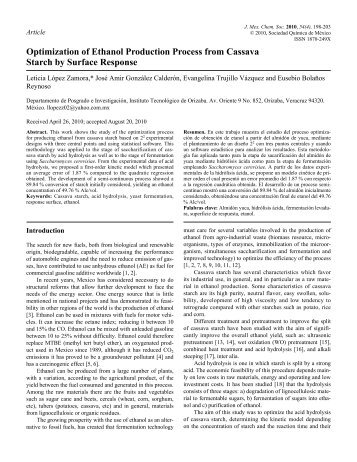 Optimization of Ethanol Production Process from Cassava ... - SciELO