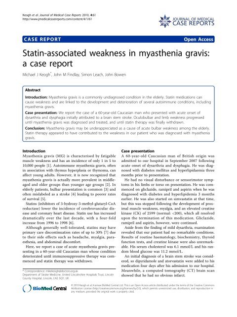 Statin-associated weakness in myasthenia gravis: a case report