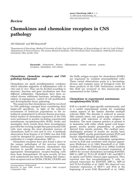 Chemokines and chemokine receptors in CNS pathology