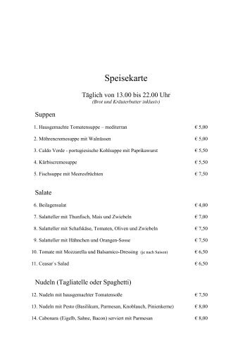 Speisekarte - Elke & Joachim Gerhard