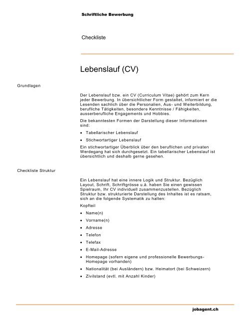 Lebenslauf (CV) - Jobagent.ch