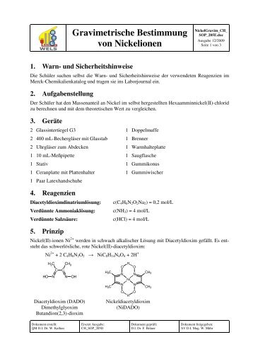 Gravimetrische Bestimmung von Nickelionen - teacher