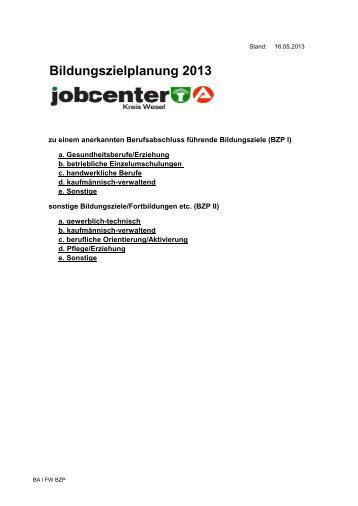 Bildungszielplanung 2013 - Jobcenter Kreis Wesel