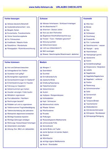 Urlaubs-Checkliste - Travelite Urlaubs-Checkliste - Travelite