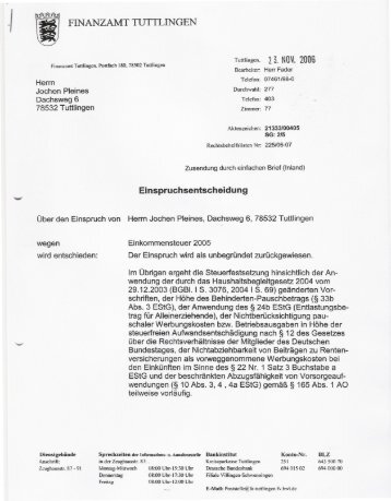 Einspruchsentscheidung vom 23.11.2006