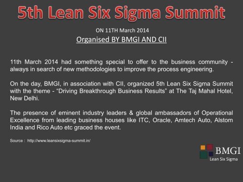 BMGI at 5th Lean Six Sigma Summit 2014
