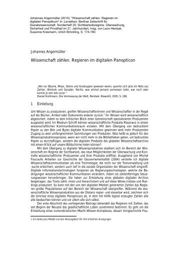 Wissenschaft zählen. Regieren im digitalen Panopticon - Johannes ...