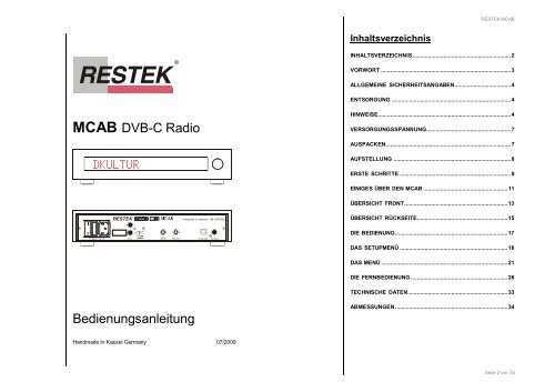 MCAB DVB-C Radio Bedienungsanleitung