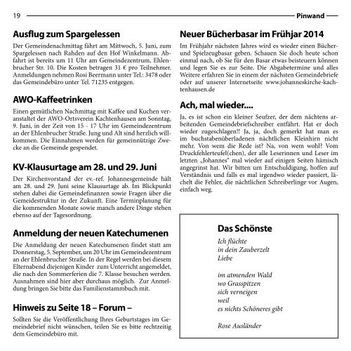 Gemeindebrief - ref. Johannesgemeinde Kachtenhausen