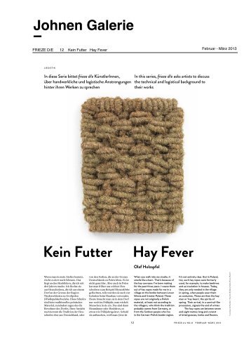 Hay Fever Kein Futter - Johnen Galerie Berlin