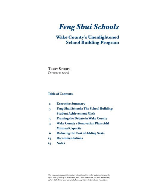Feng Shui Schools - John Locke Foundation