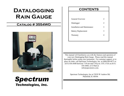 Data Logging Rain Gauge User Manual (PDF) - John Morris Scientific