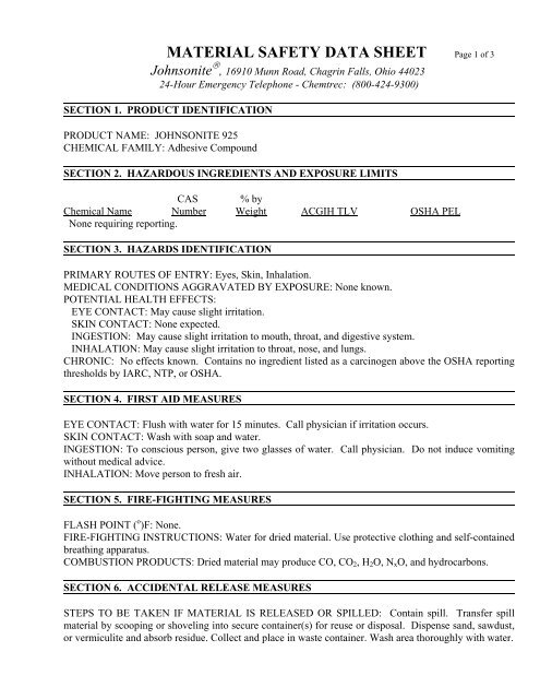 Material Safety Data Sheet Page 1 Of 3